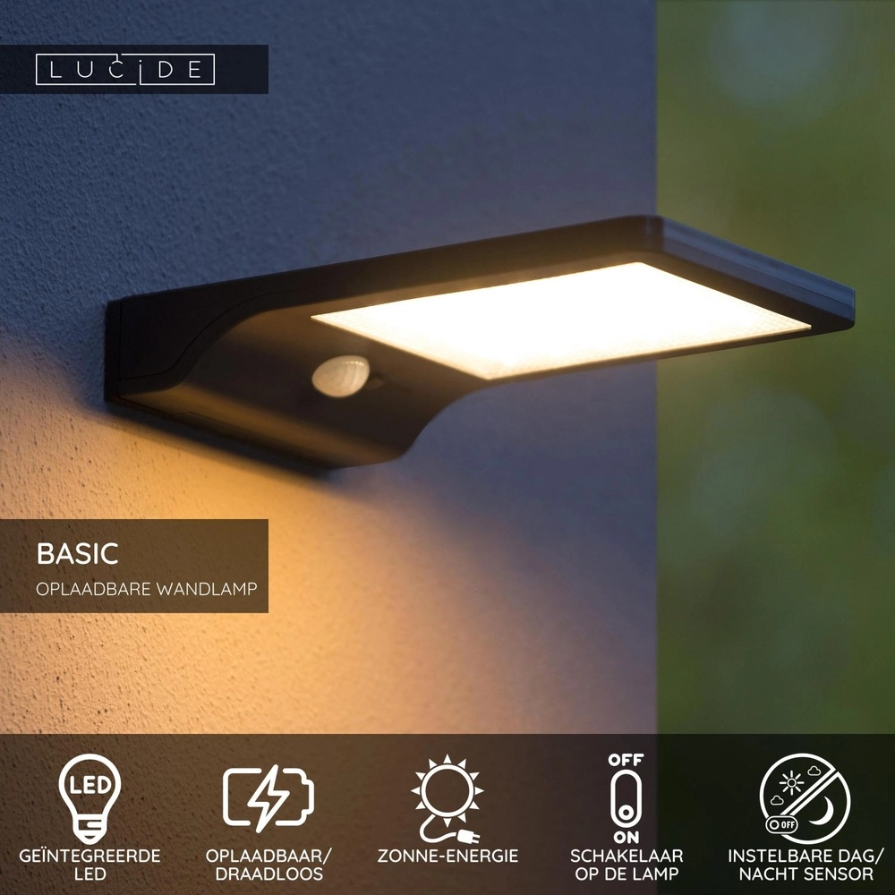 Éclairage mural solaire Basic Noir Lucide 5411212221155