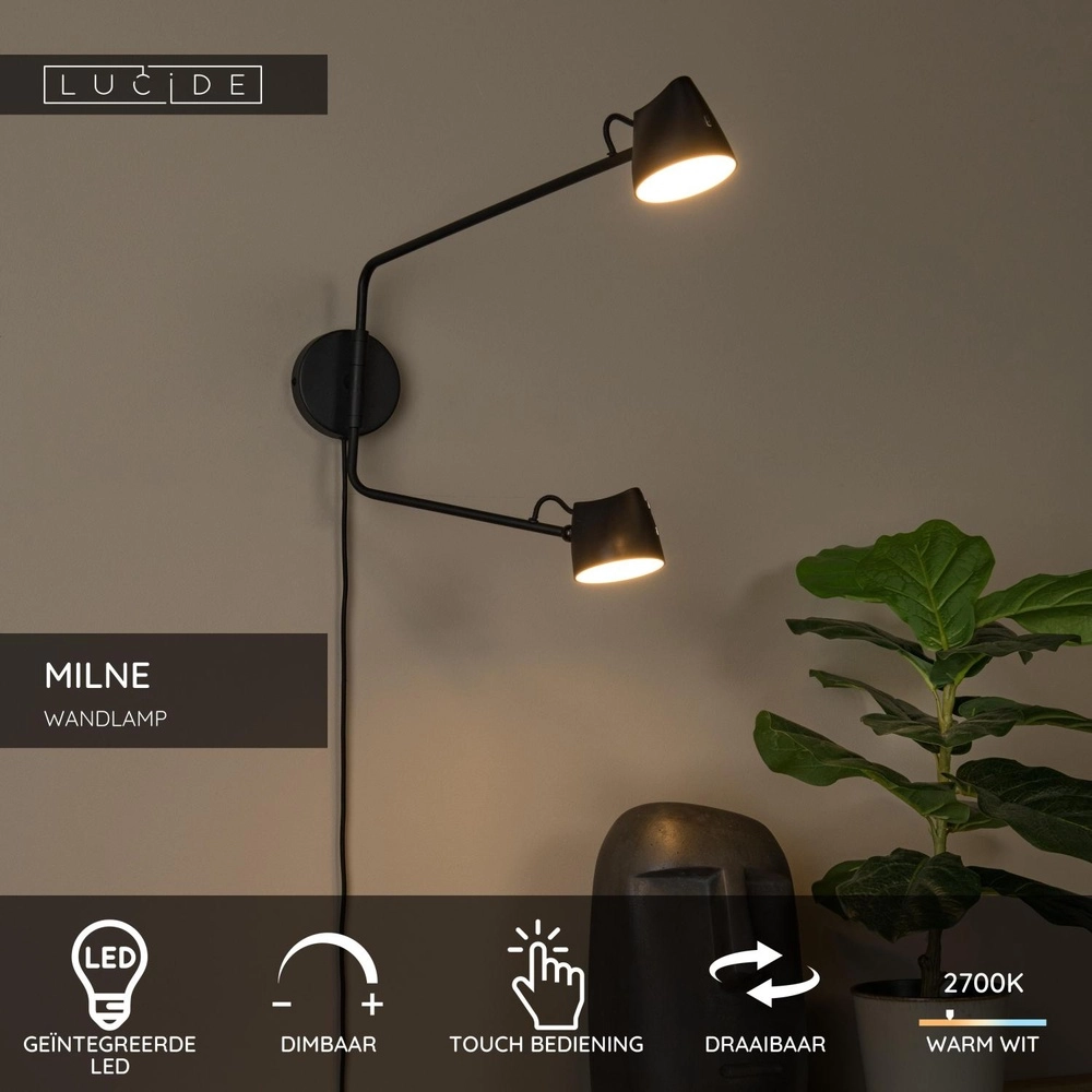Lampe murale Milne Double noir Lucide 5411212421104