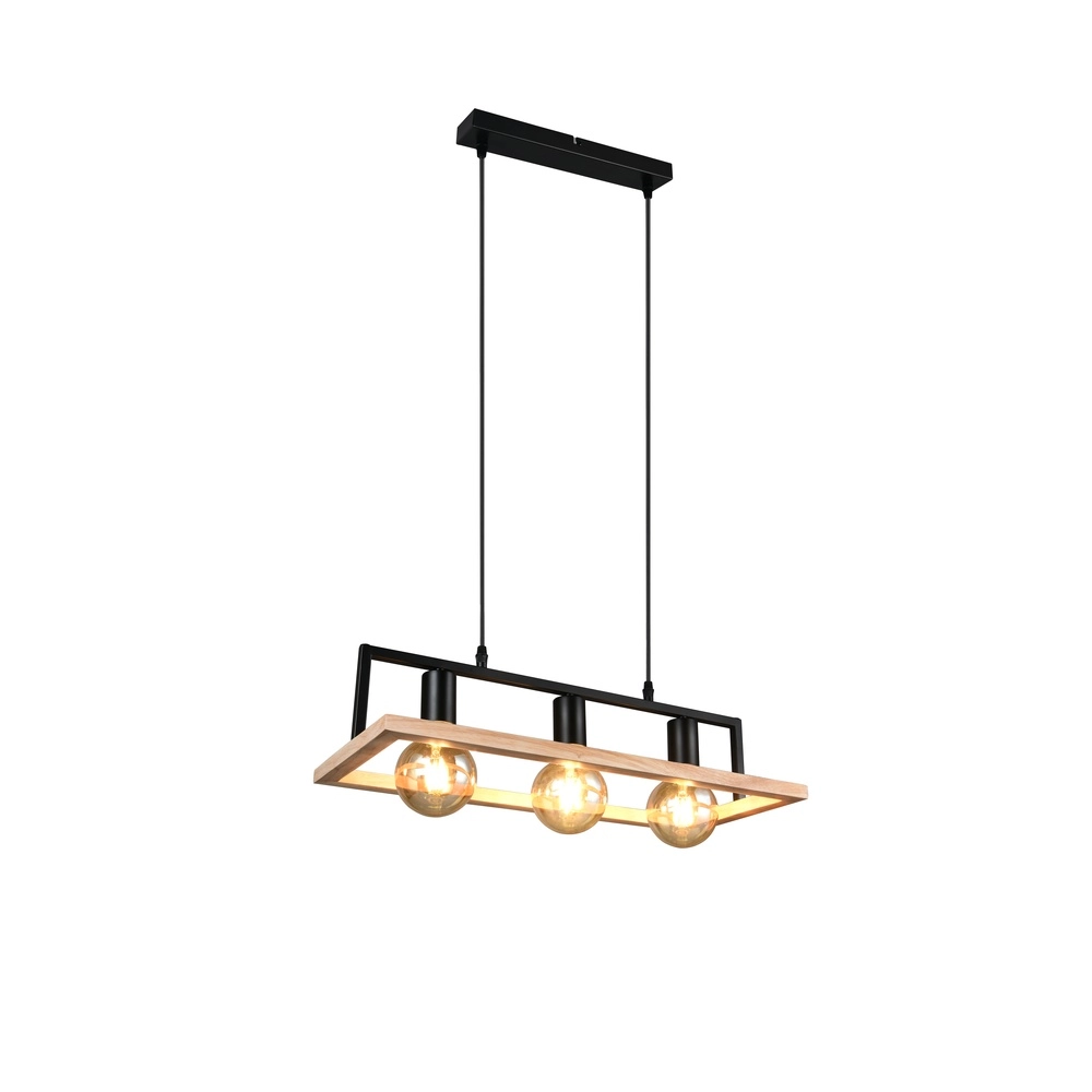 Lampe pendante de conception Bano noir avec bois Trio 4017807673364
