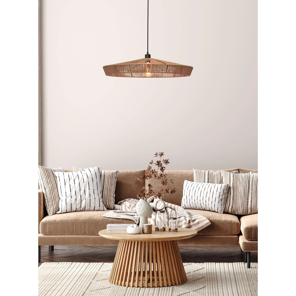 Lampe suspendue Yunkai Ø 70 cm noir avec rotin Lucide 5411212105707
