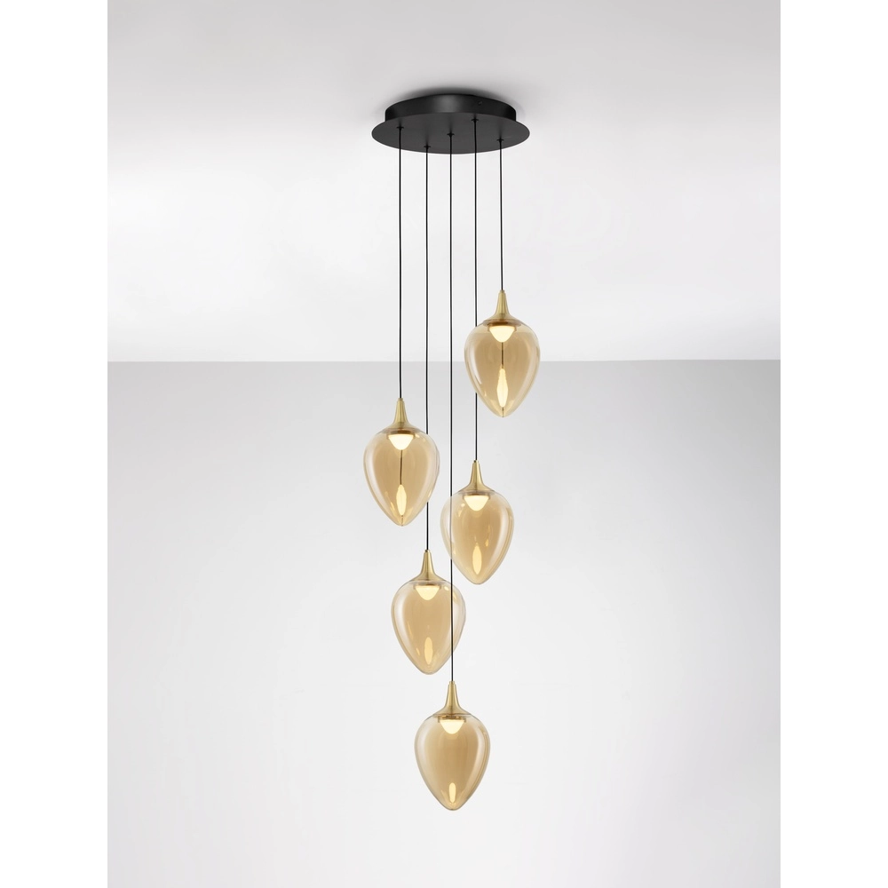 Suspension Nali Verre ambré à 5 lumières Lyora 5212017477798