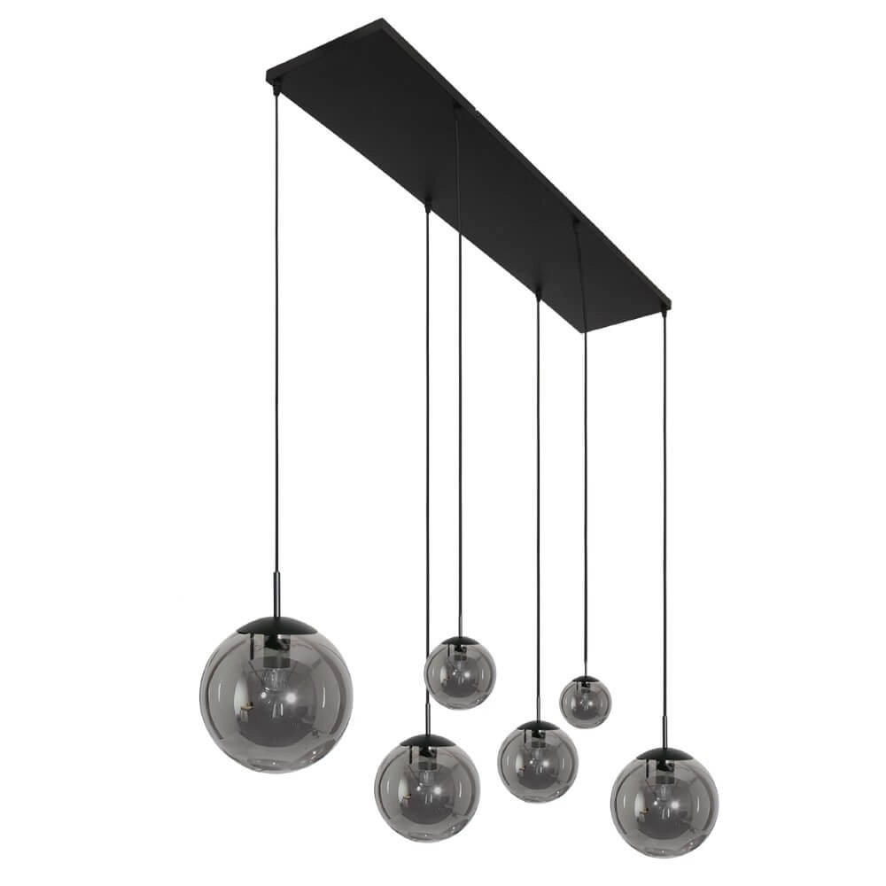 Lampe suspendue en verre à 6 lumières Bolique noir avec verre fumé Steinhauer 8712746166422