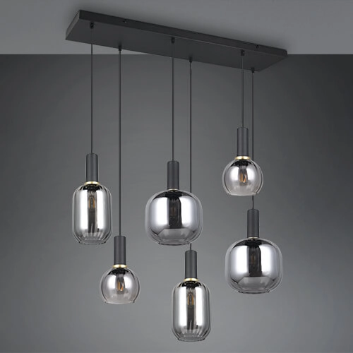 Lampe suspendue pour salle à manger Diva 6 lumières - verre fumé Trio 4017807614572