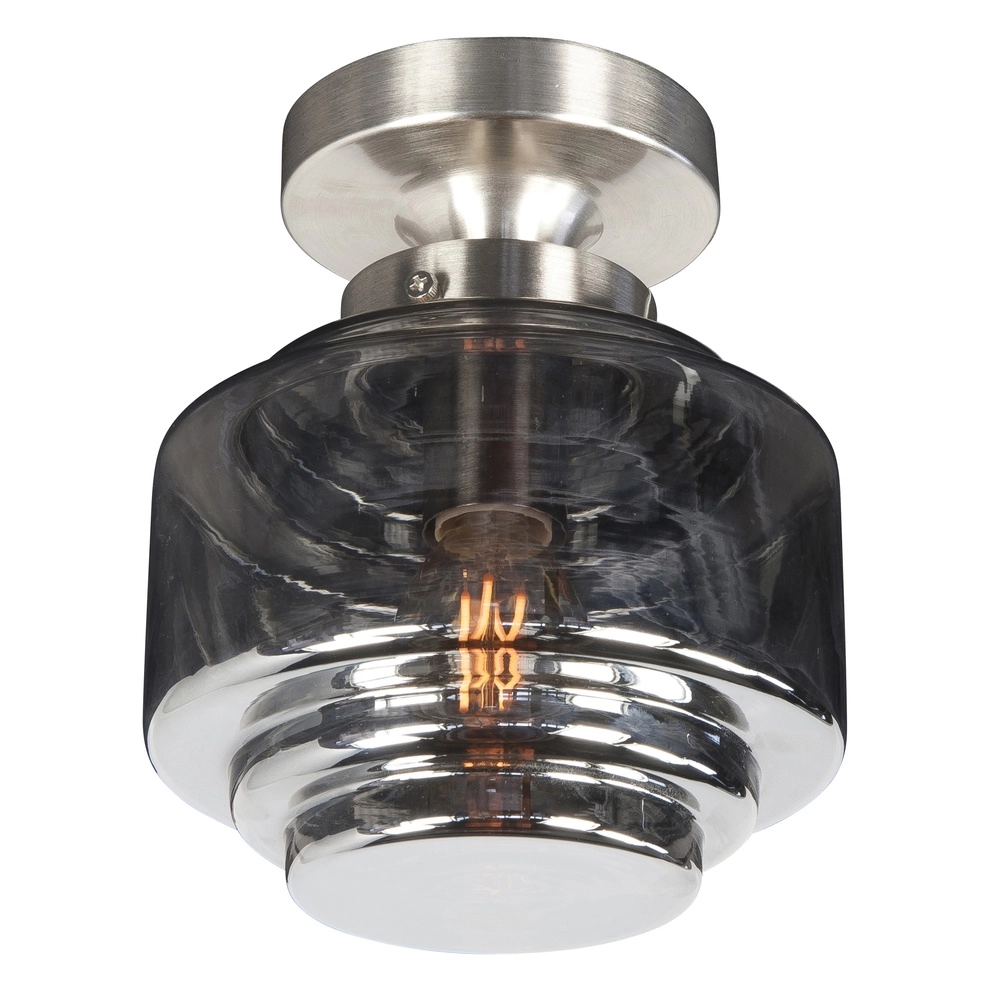 Plafonnier en nickel Cambridge verre fumé Ø 15cm