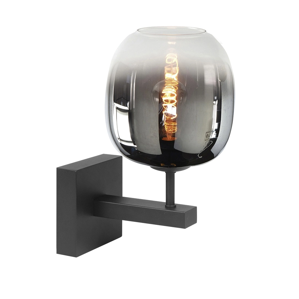 Applique murale Bellini noir avec verre fumé Ø 23cm