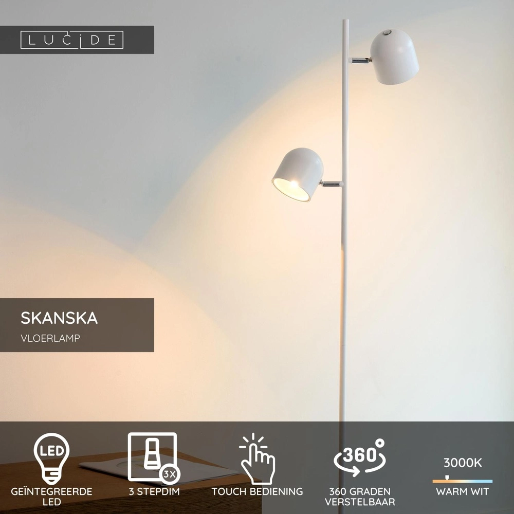 Lampe de pied Skanska Blanc à deux lumières Lucide 5411212030474