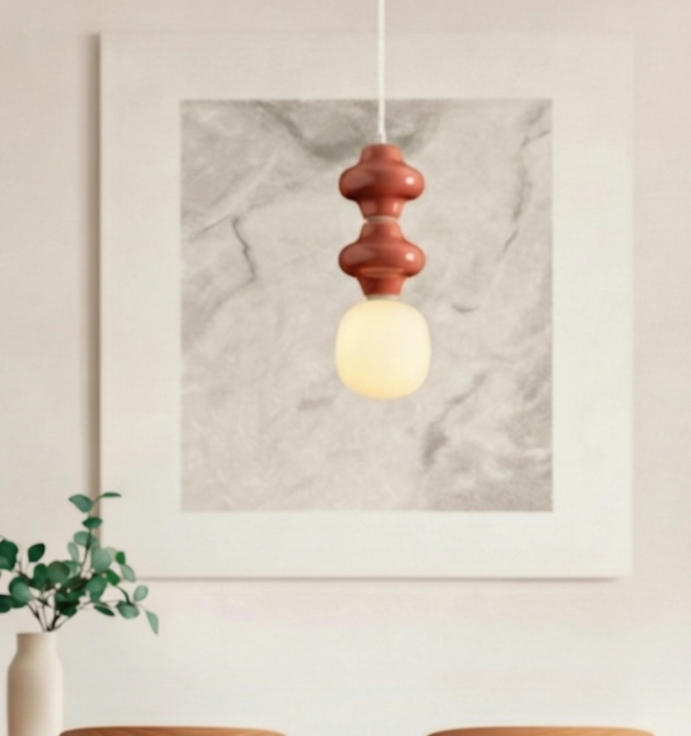 Suspension Clio M en céramique rouge avec verre blanc