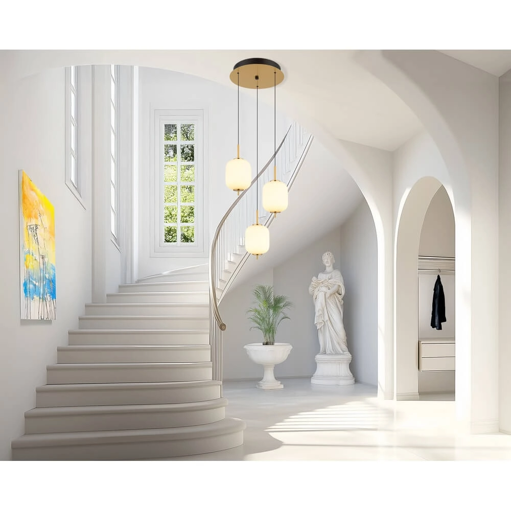 Suspension dorée Ewald 3 lumières Ø 37,5cm verre blanc Globo 9007371446582