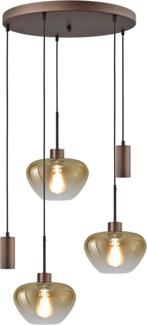 Suspension 5 lumières Genua marron avec 2x verre doré Ø 24cm et 2x pendentif