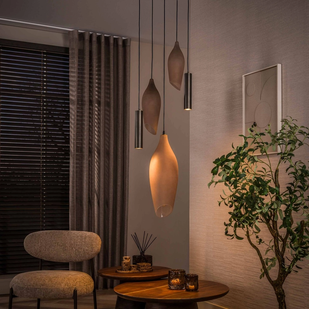 Lampe pendante moderne Cocoon Sienne brun avec verre dépoli Lyora 8716803515109