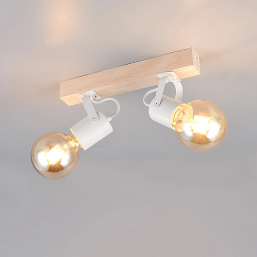 Double éclairage au plafond Lynar Blanc avec du bois