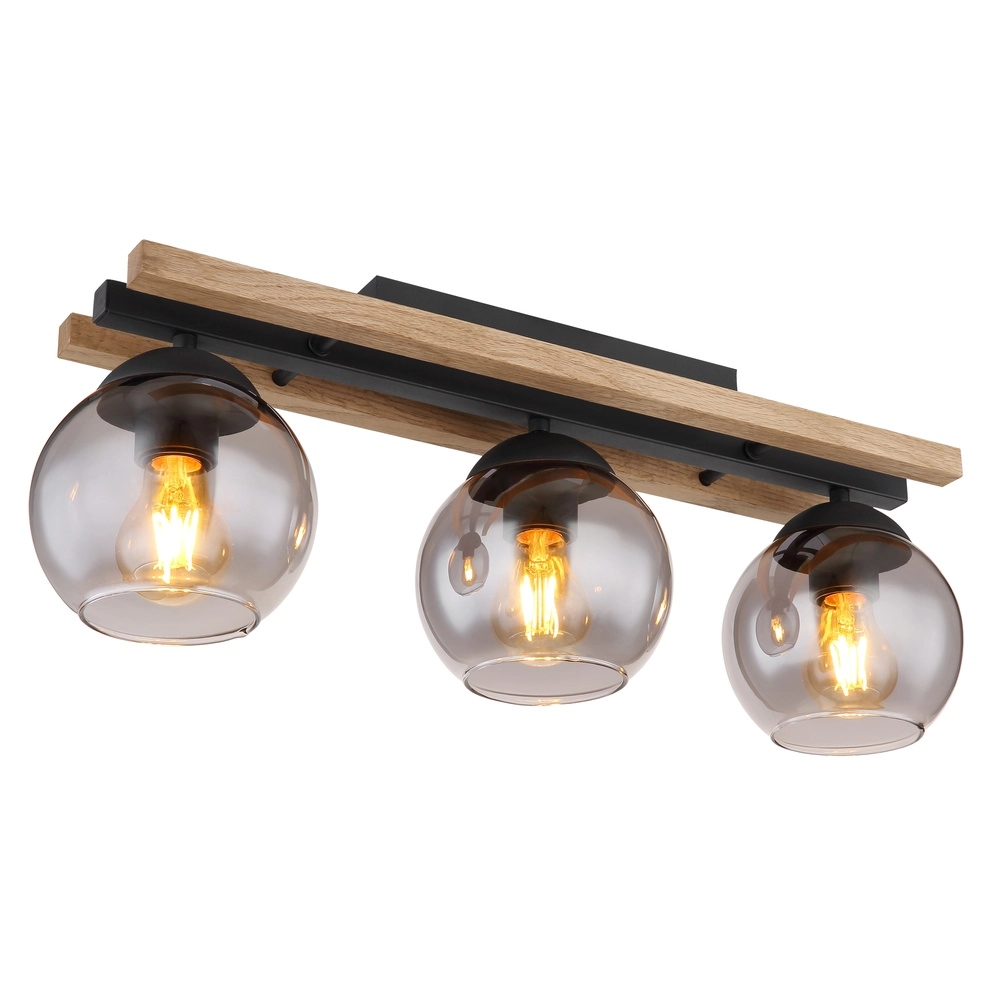 Lampe de plafond à 3 lumières Conni noir avec bois