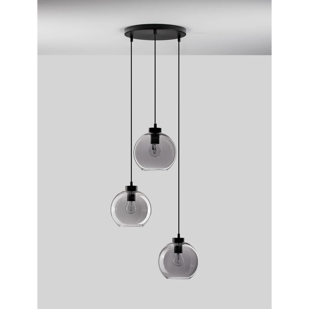 Suspension Palmer 3 lumières rondes noires avec verre fumé Lyora 5212017430953