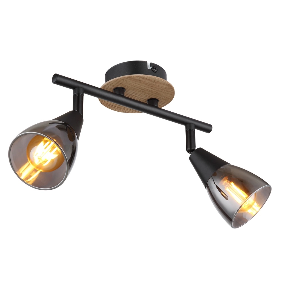 Lampe de plafond à deux lumières Mubby noir avec un aspect bois