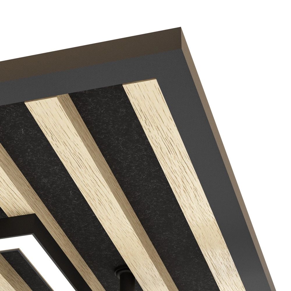 Lampe de plafond moderne Cembrano Carré noir avec bois Eglo 9008606388127