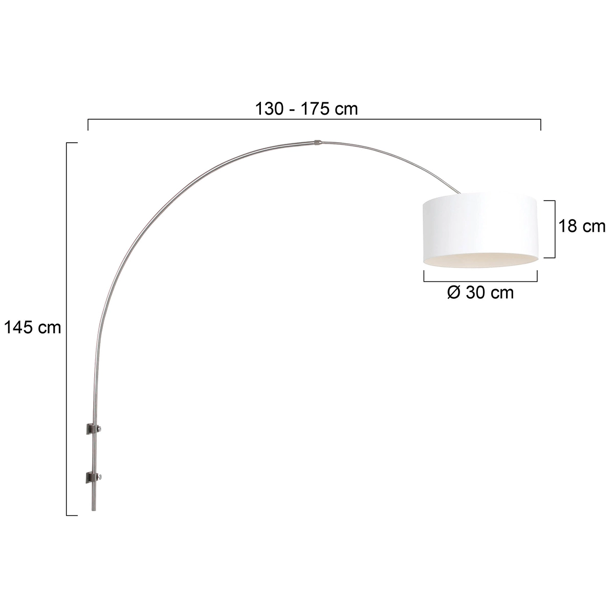 Lampe à arc murale Sparkled Acier inoxydable avec capuchon blanc Steinhauer 8712746146127