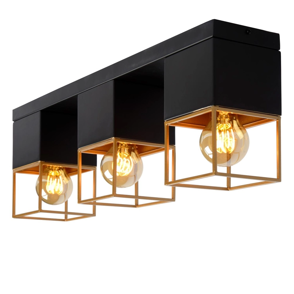 Lampe de plafond élégante Rixt 3 noir clair avec or Lucide 5411212211064