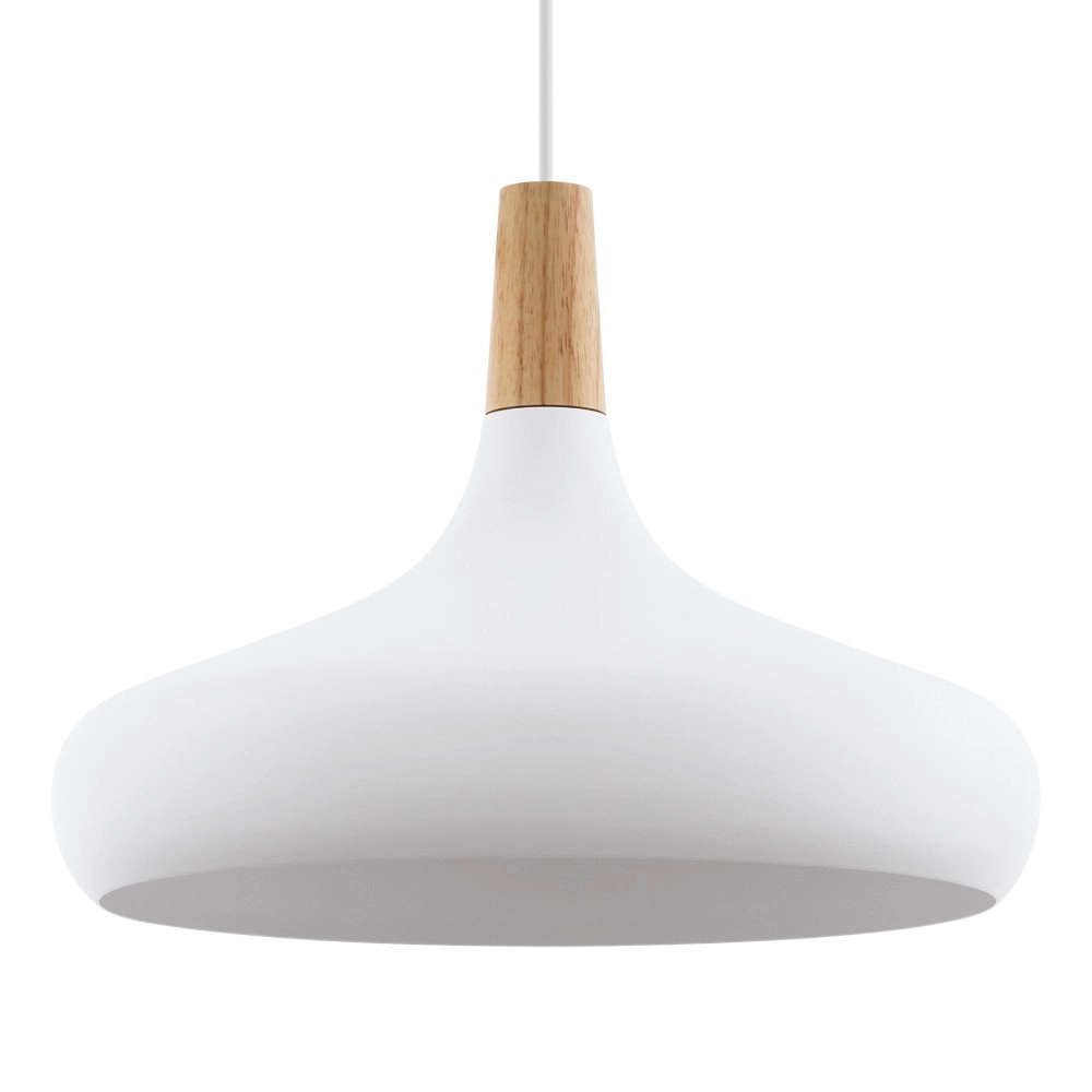 Lampe à suspension Sabinar 40cm blanc avec bois marron