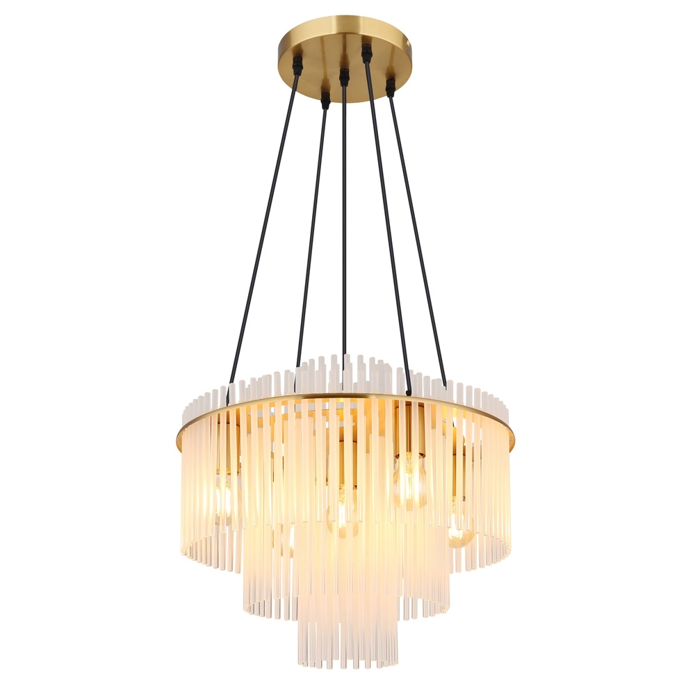 Lampe pendante Ø 50cm Gorley Or avec des bâtons en verre blanc