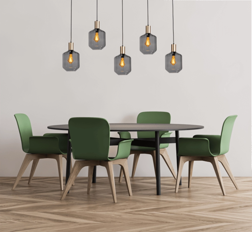 Lampe suspendue 5 lumières - dorée - Porto avec des verres à fumée Jagger Masterlight 8718121270296