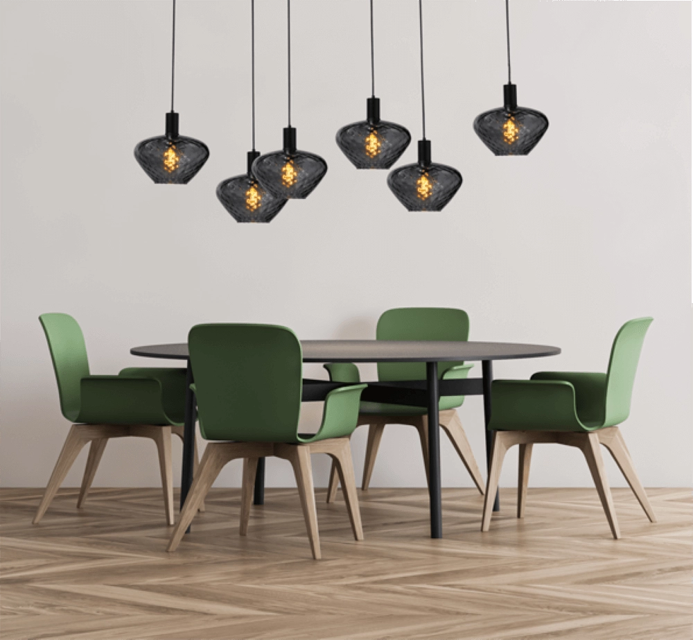 Lampe suspendue 6 lumières - noire - Porto avec des verres à fumée Blossom Masterlight 8718121270531