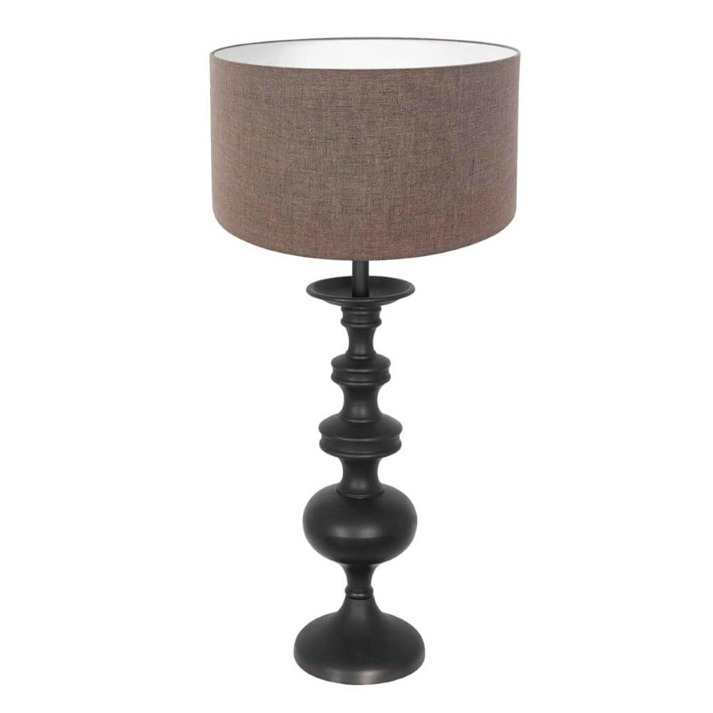 Lampe de table classique Lyons C avec abat-jour en lin taupe