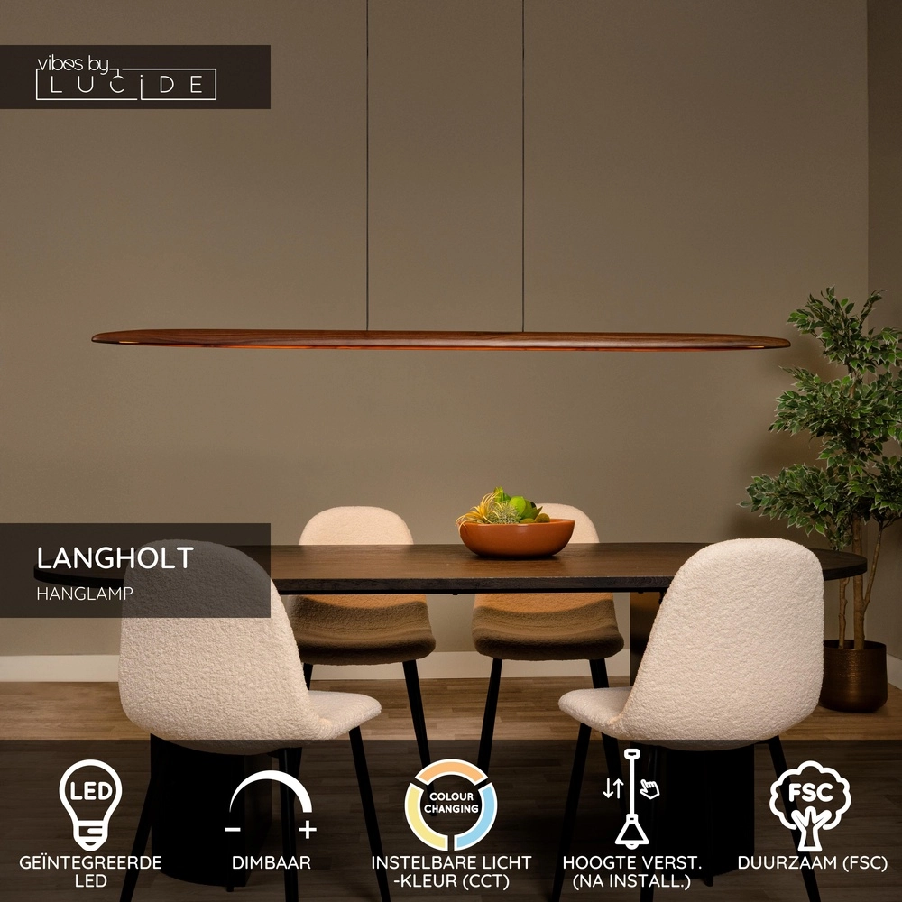 Lampe pendante en bois Langholt 180 cm Lucide Vibes 5411212011060