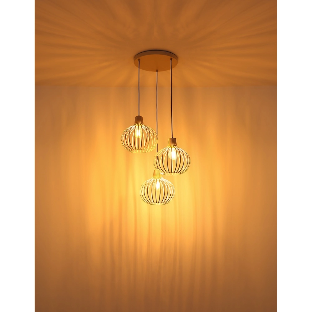 Lampe pendante de conception Mateo Crème ronde à 3 lumières Globo 9007371566150