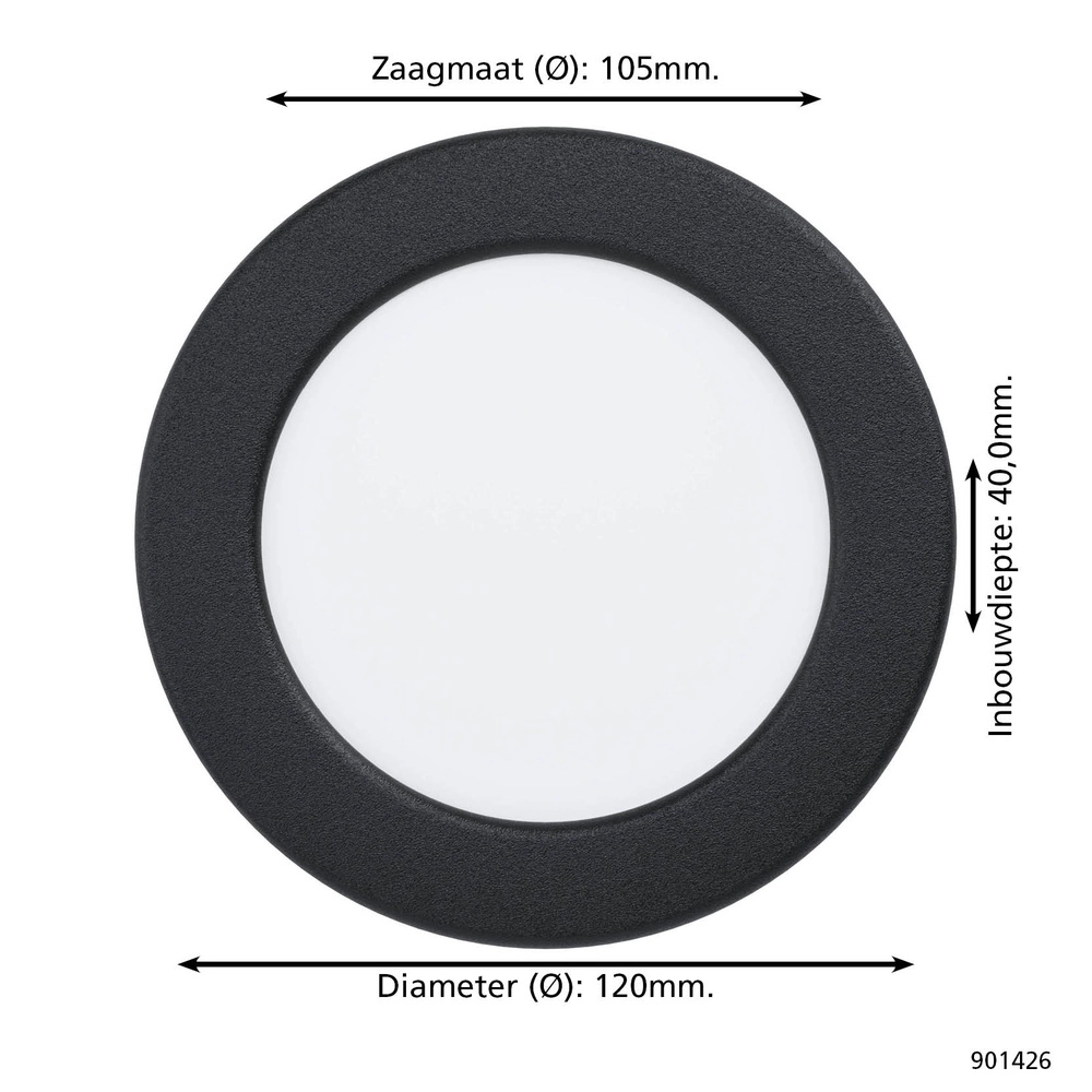 Lampe encastrée IP44 Fueva 6-Z Zigbee - noir - Ø 12cm