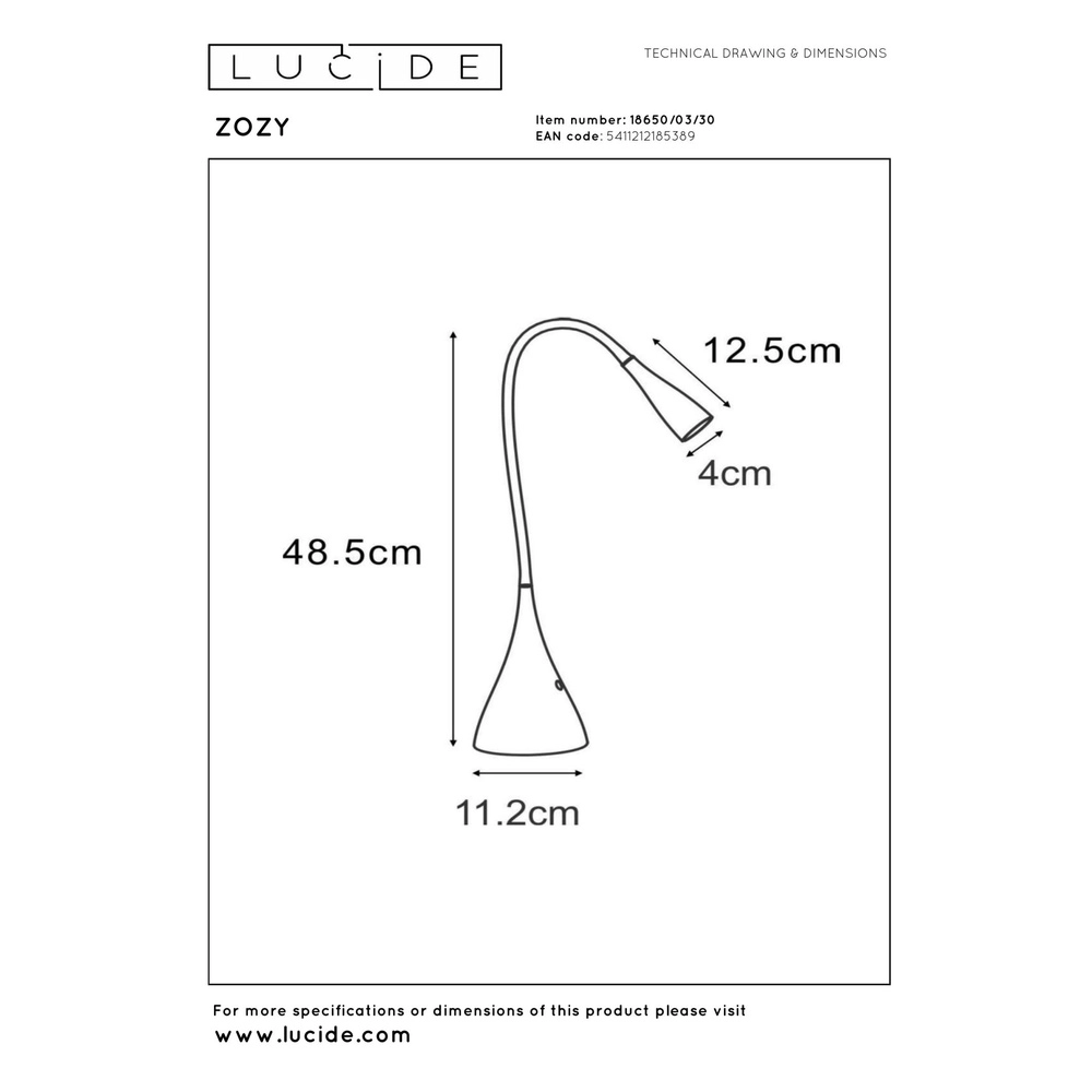 Lampe de bureau Zozy Noir Lucide 5411212185389
