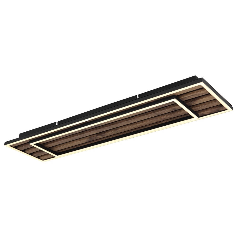 Plafonnier Woody noir avec rectangle de bois Plafonnier Woody noir avec rectangle de bois