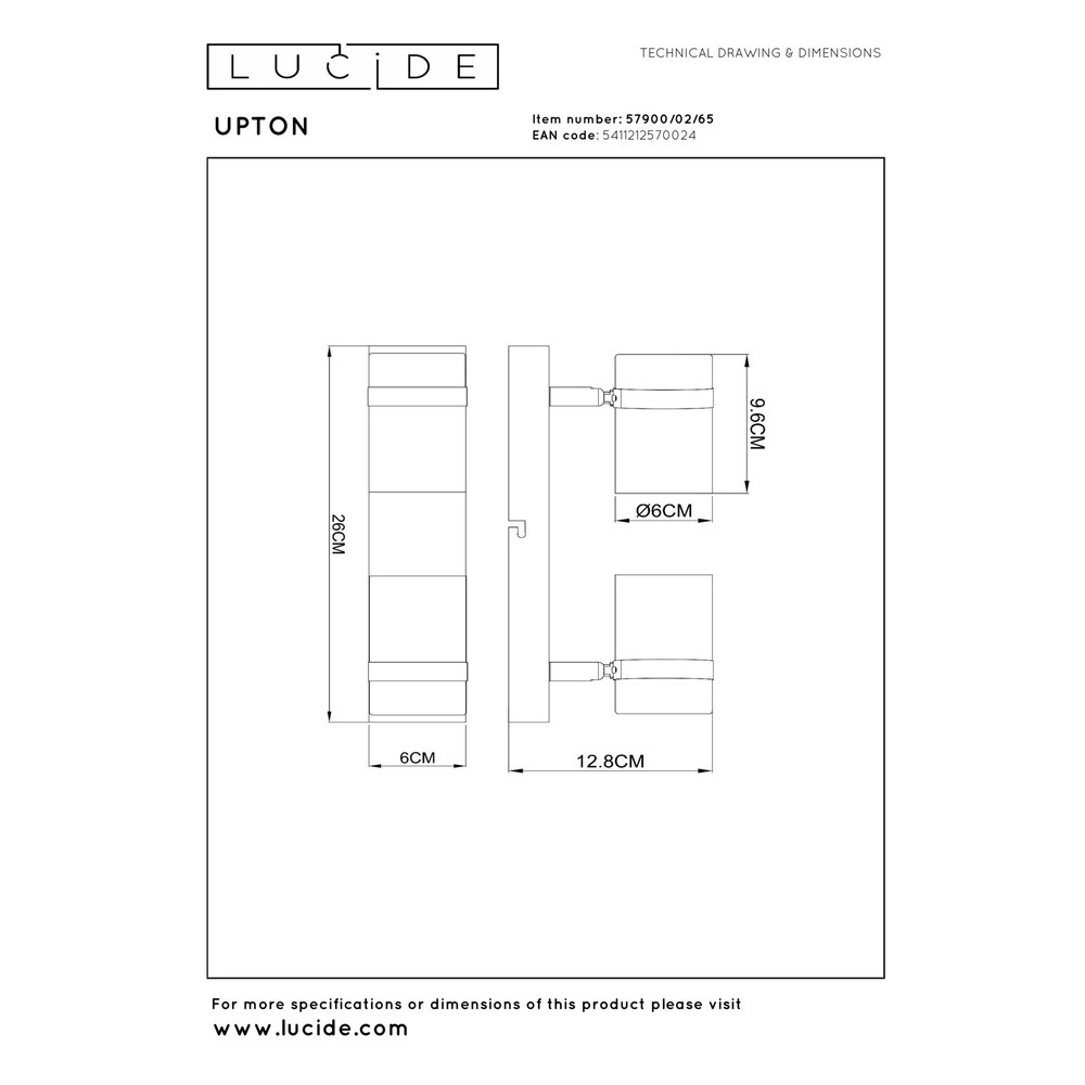 Projecteur de plafond Upton 2-noir clair Lucide 5411212570024
