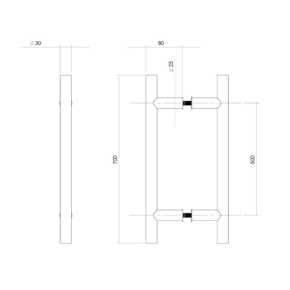 Poignées de porte en forme de T Gripon 70x8cm la paire en acier inoxydable Intersteel 8714186465011