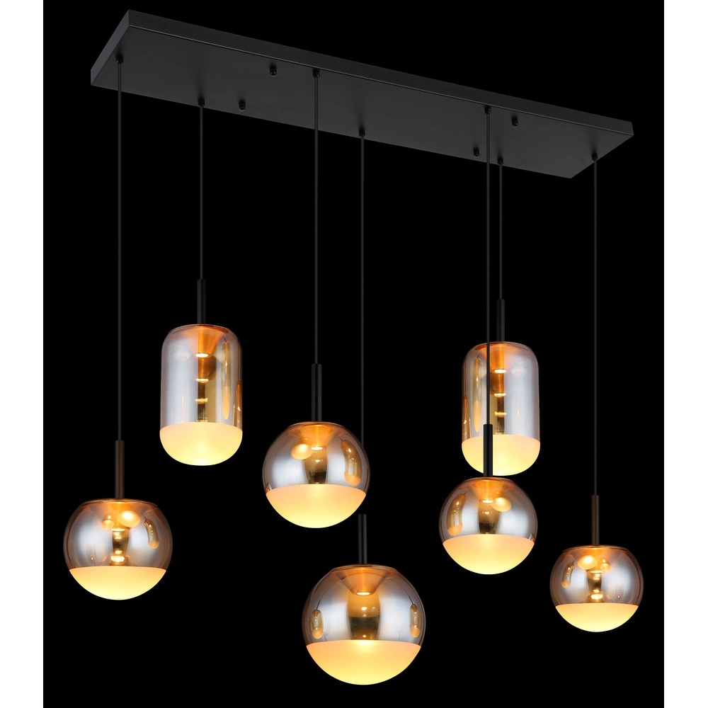 Lampe pendante de conception Severin 7 noirs clairs avec verre ambré Globo 9007371540945