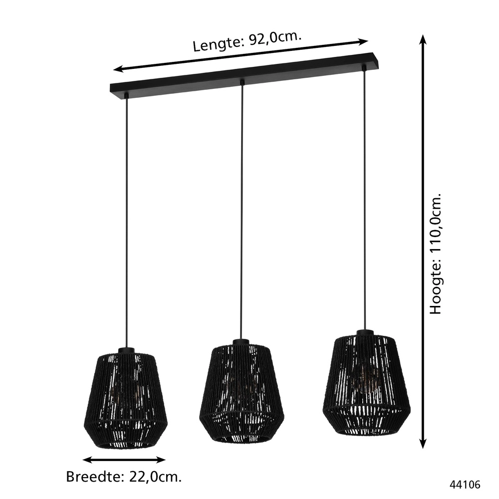 Lampe suspendue à corde Persley Salle à manger - Noir Eglo 9002759441067