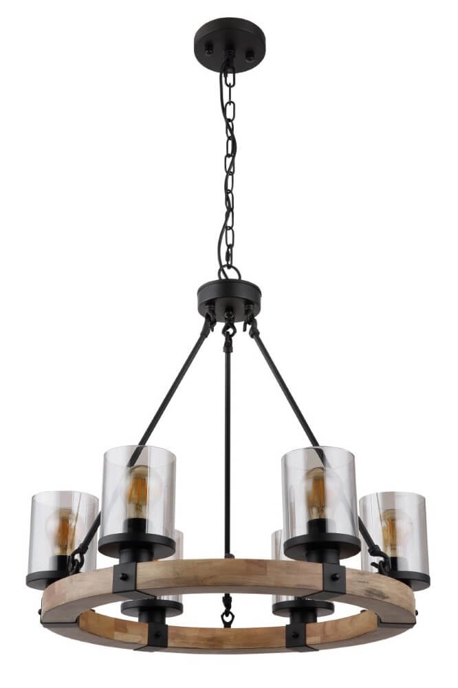 Lampe suspendue en bois Lila Ronde à 6 lumières Globo 9007371434725