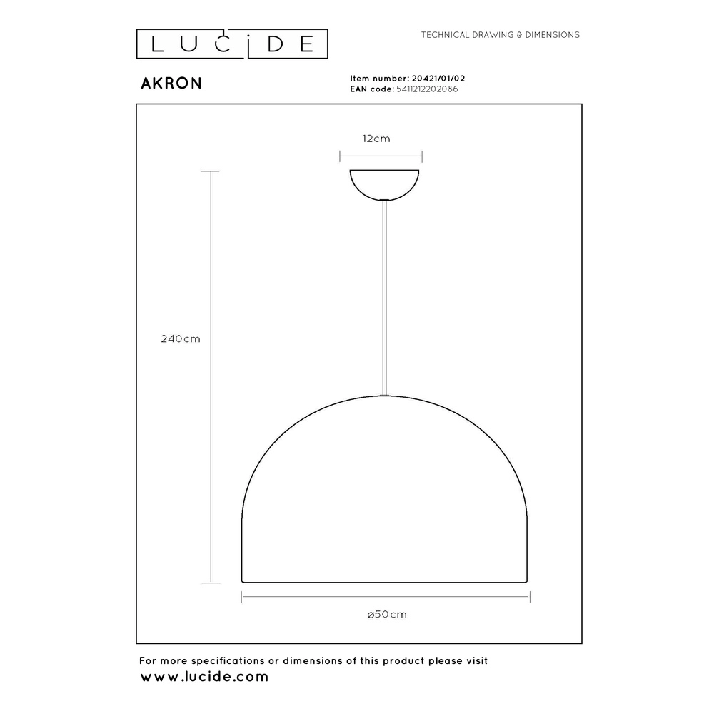 Lampe pendante moderne en laiton Akron Ø 50cm - 1x E27 Premium by Lucide 5411212202086