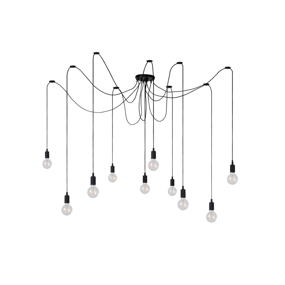Lampe pendante à 10 lampes noires Fix Adapté pour un loft