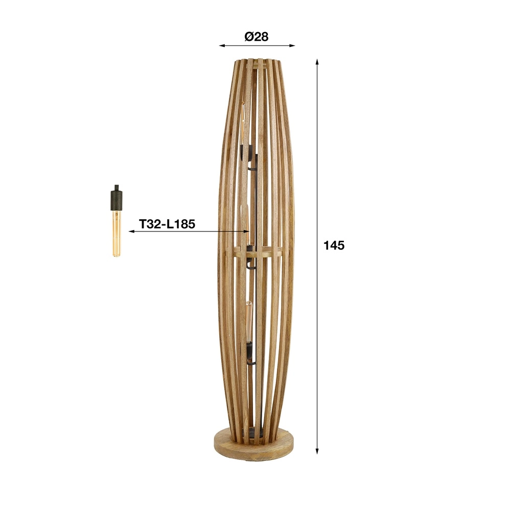 Lampe de sol en bois Orbit 145cm - 3x E27 Lyora 8716803511101