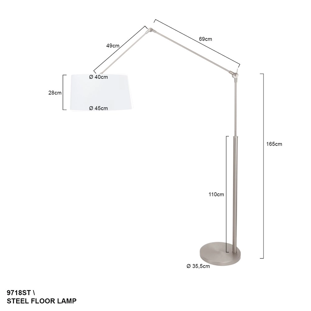 Lampadaire Gramineus 165 cm gris avec abat-jour blanc uni Steinhauer 8712746093735