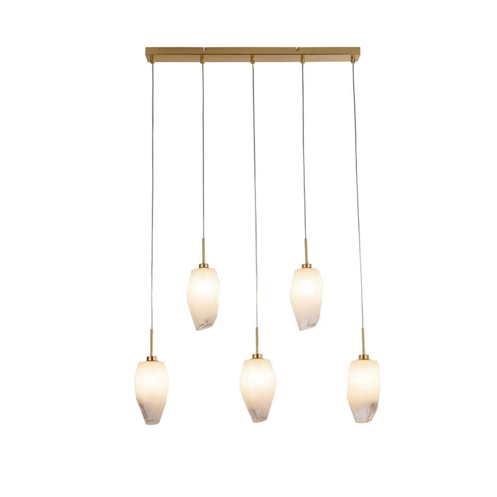Suspension 5 lumières Rocky avec verre blanc