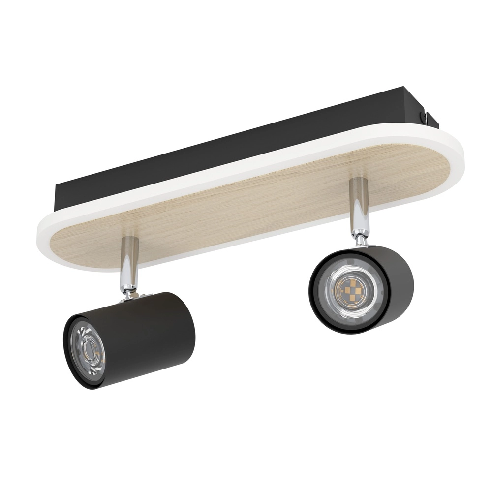 Spot LED au plafond Rimbocchi 2L - noir - aspect bois