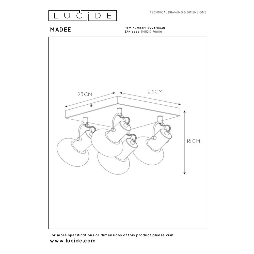 Lampe de plafond Madee Noir à 4 lumières Lucide 5411212176806