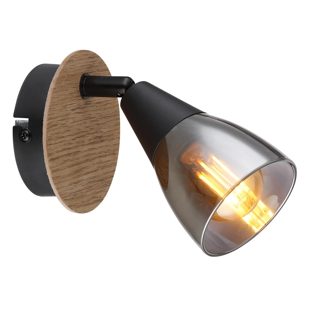 Lampe murale Mubby noir avec un aspect bois