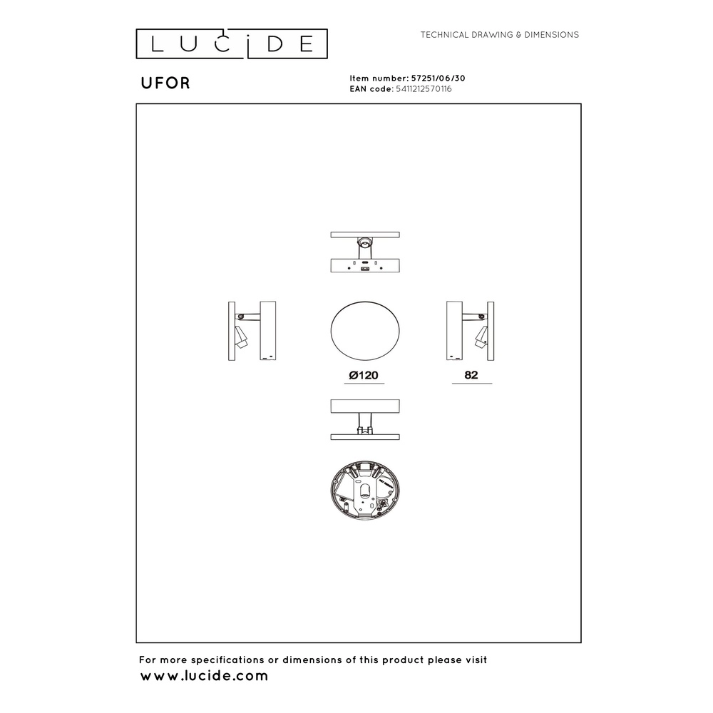 Lampe murale de conception Ufor Noir Premium by Lucide 5411212570116