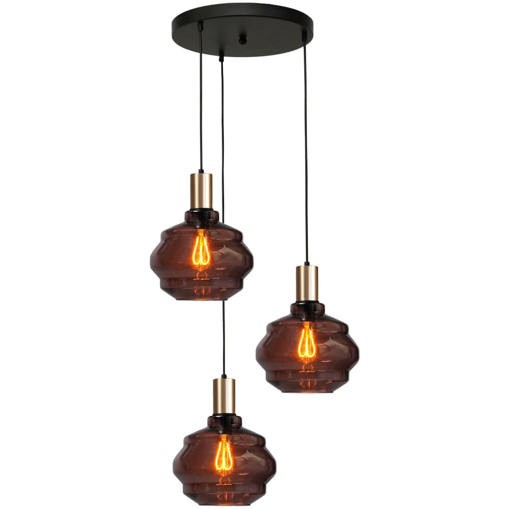 Suspension loft 3 lumières - or - Porto avec verres Ball rouges - Ø 24cm Suspension loft 3 lumières - or - Porto avec verres Ball rouges - Ø 24cm