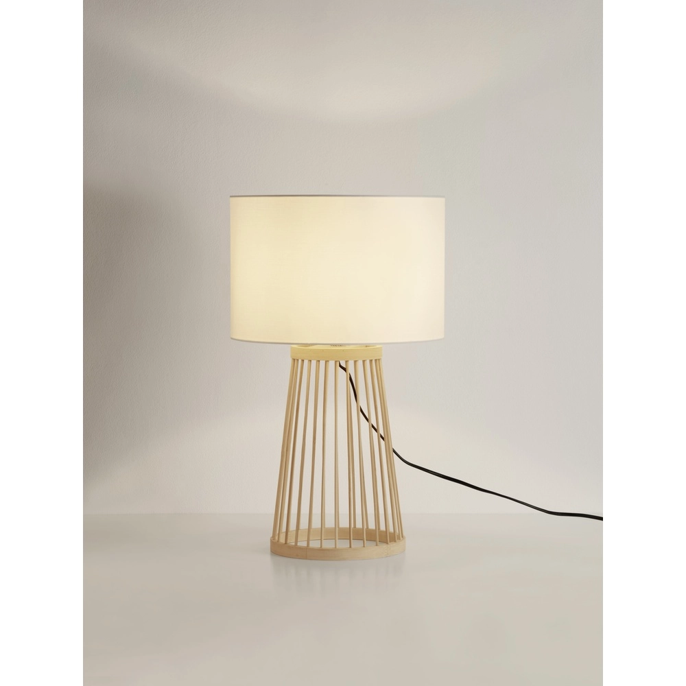 Lampe de table Lois Bois avec capot blanc