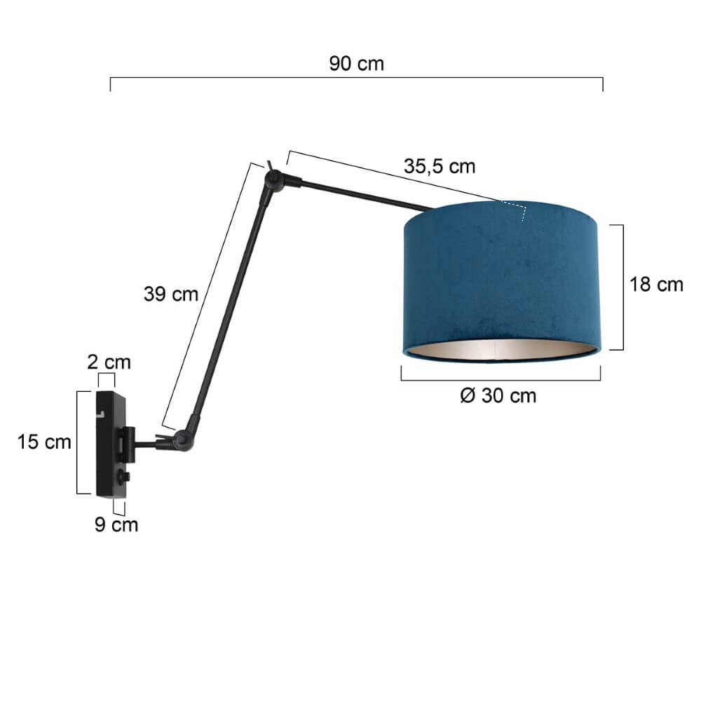 Lampe de lecture murale noire Prestige Chic avec du velours bleu Steinhauer 8712746147285