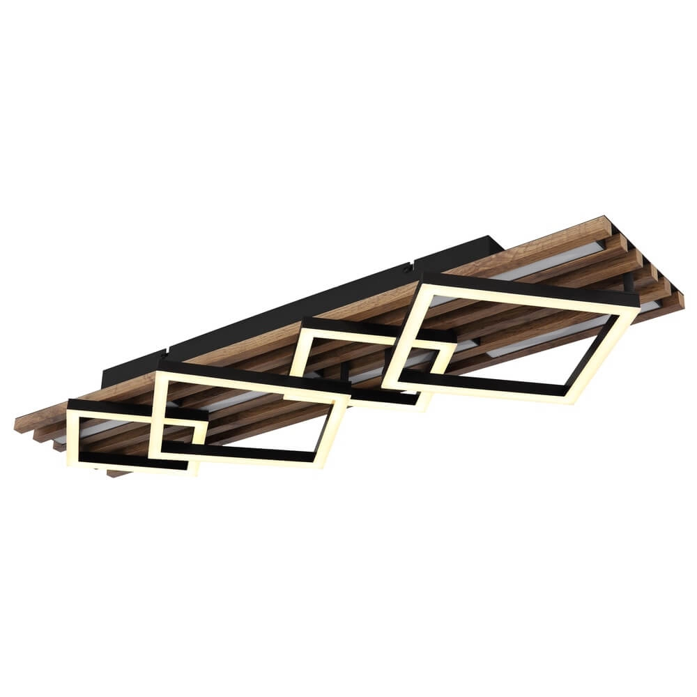 Plafonnier Obrien noir avec bois 4 lumières Globo 9007371518302