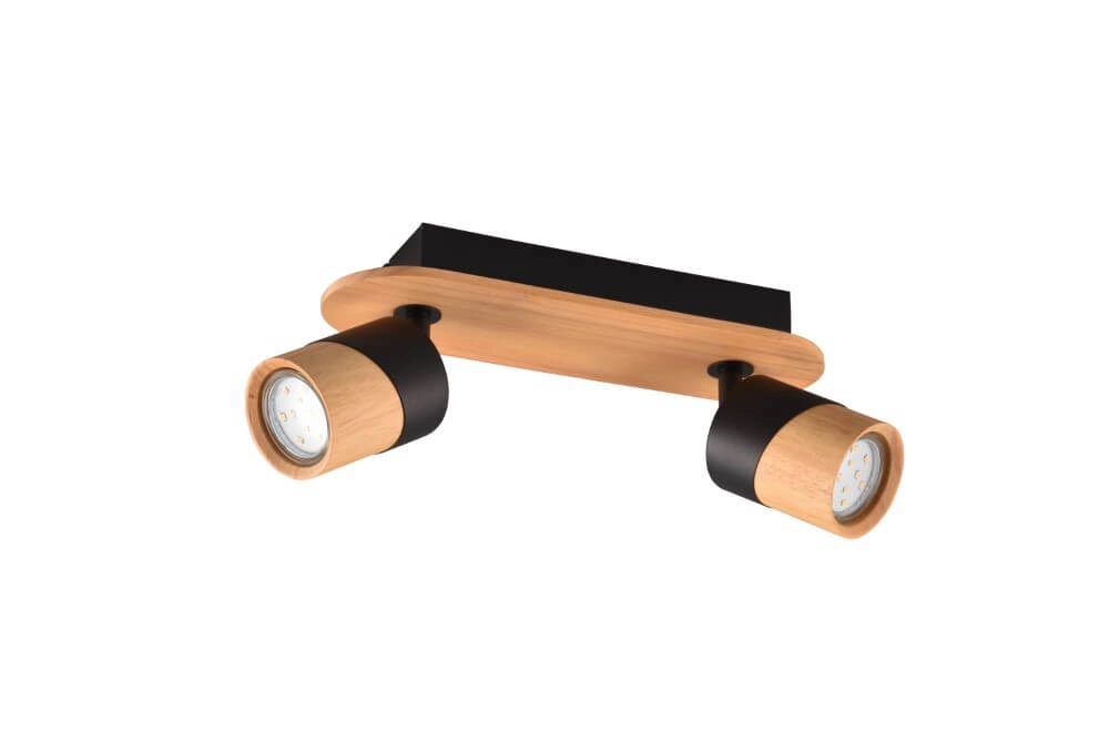 Plafonnier bois et noir Aruni 2 lumières Plafonnier bois et noir Aruni 2 lumières